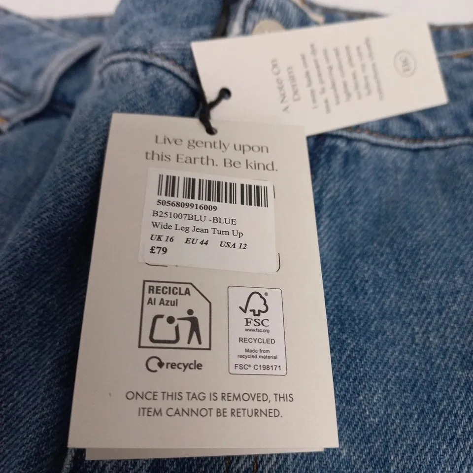 NOBODY'S CHILD WIDE-LEG JEANS TURN UP – BLUE, UK 16
