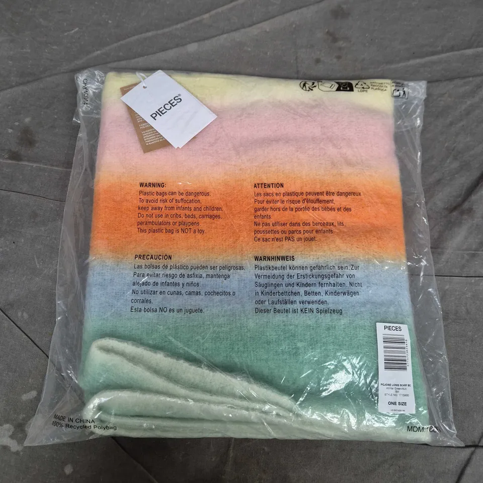 BAGGED PIECES LONG SCARF IN WINTER GREEN MULTI STRIPE