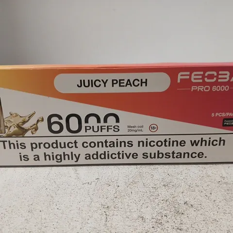 FEBA PRO 6000 JUICY PEACH NICOTINE VAPE – 5 PACK