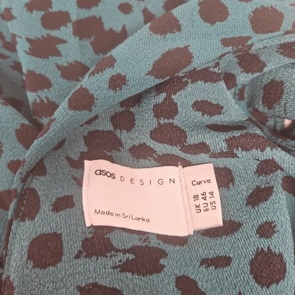 ASOS DESIGN CURVE LEOPARD PRINT DRESS – TEAL, UK 18
