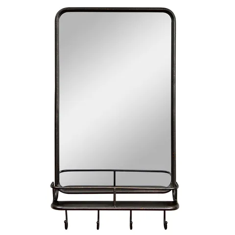 BOXED COSTWAY WALL BATHROOM MIRROR WITH SHELF HOOKS STURDY METAL FRAME (1 BOX)