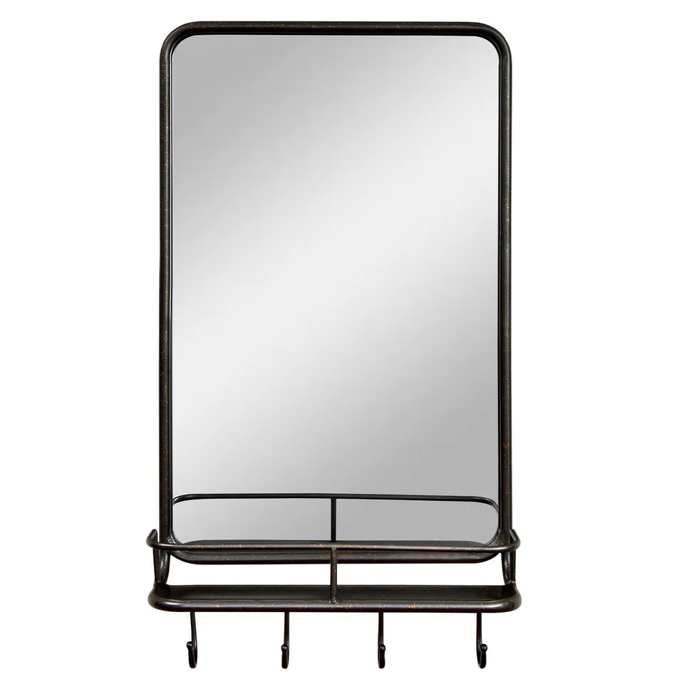BOXED COSTWAY WALL BATHROOM MIRROR WITH SHELF HOOKS STURDY METAL FRAME (1 BOX)