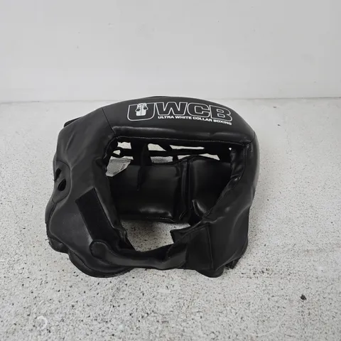 WCB BOXING HEAD GUARD – BLACK WITH ULTRA WHITE COLLAR BOXING BRANDING