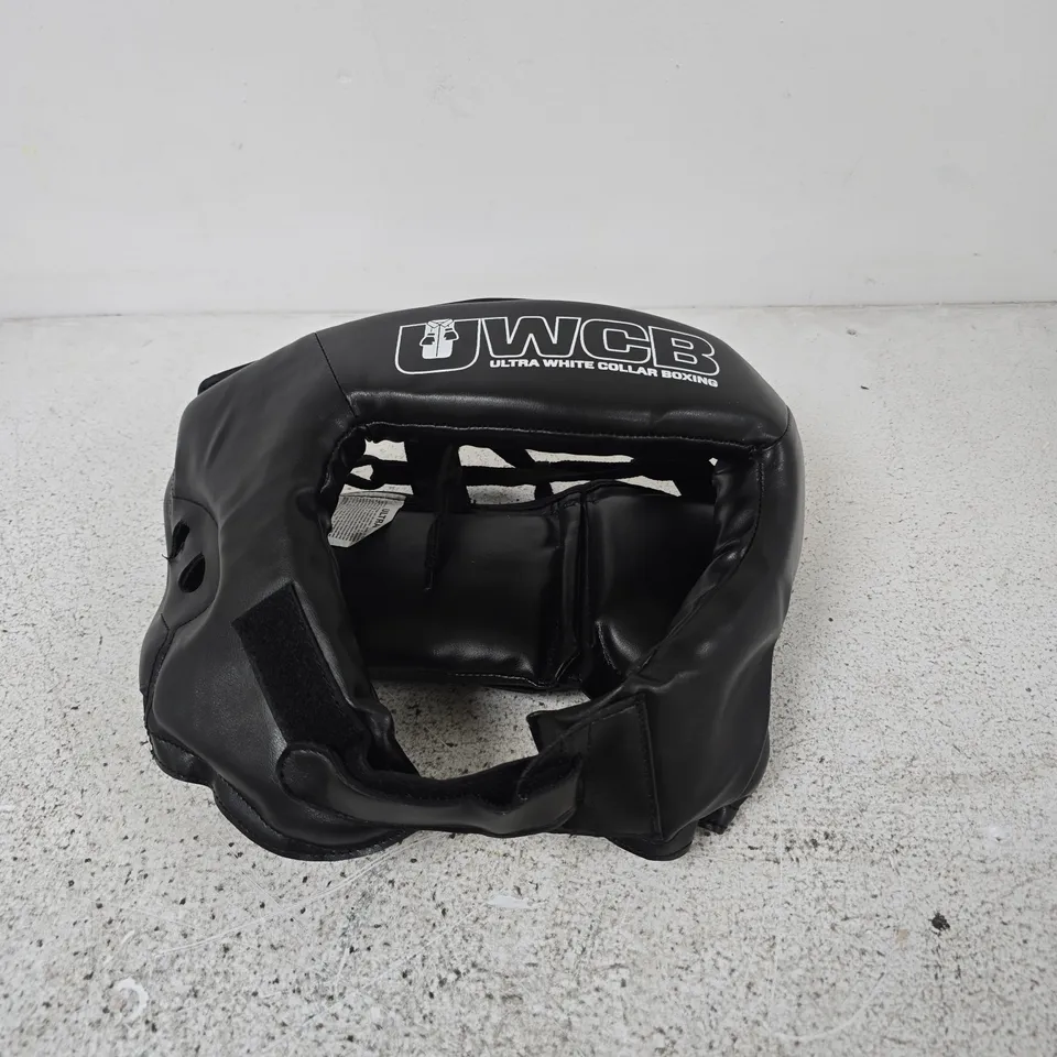 WCB BOXING HEAD GUARD – BLACK WITH ULTRA WHITE COLLAR BOXING BRANDING