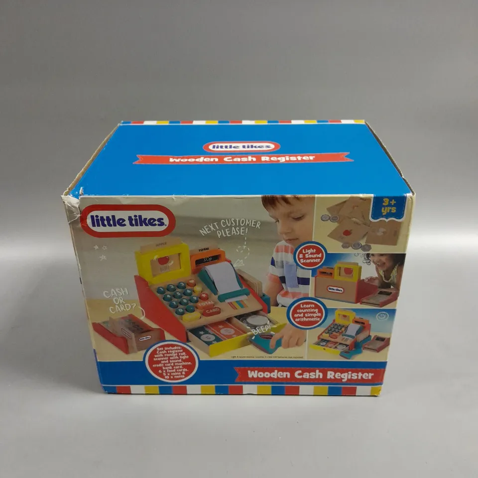 BOXED LITTLE TIKES WOODEN CASH REGISTER RRP £22.99