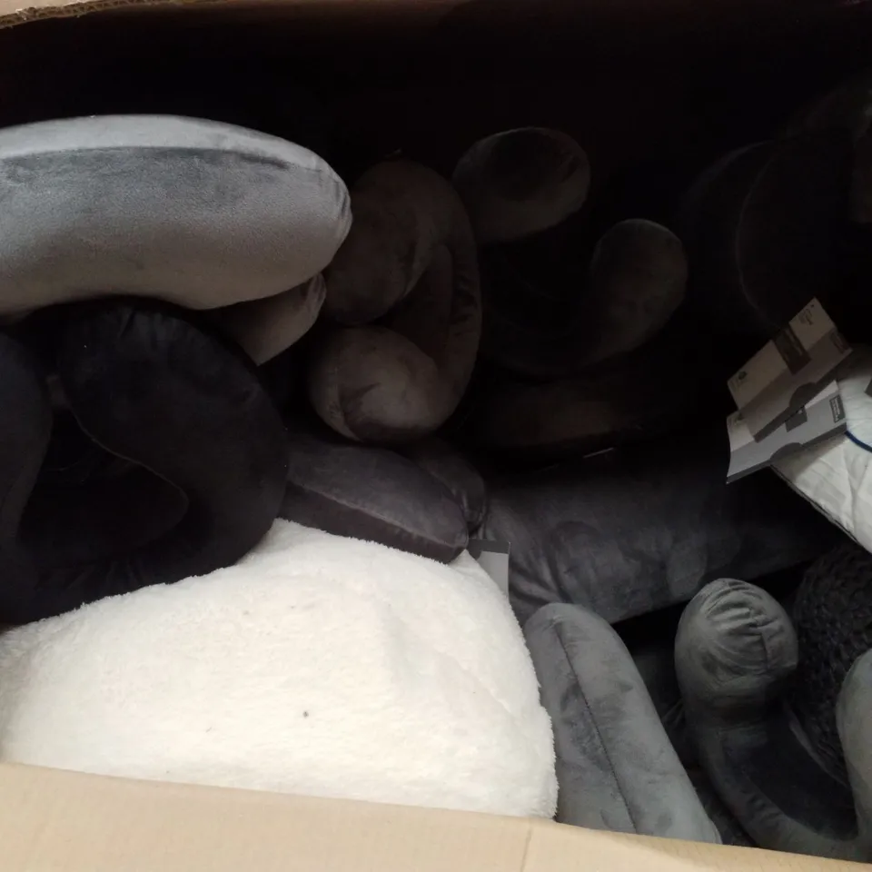 PALLET CONTAINING ASSORTED BEAN BAGS, NECK TRAVEL PILLOWS & LUMBAR SUPPORT PILLOWS