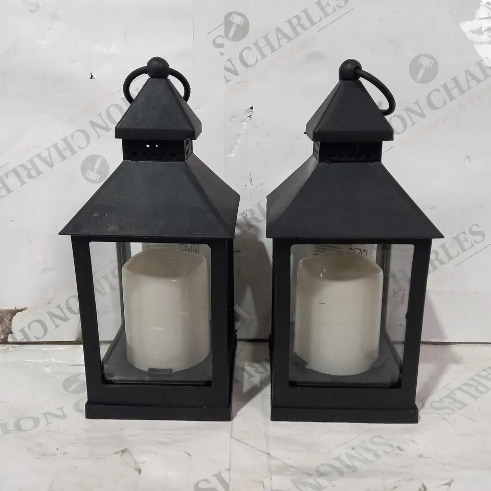 LOF OF 2 ROOTS & SHOOTS FLICKERING LANTERNS WITH LED LIGHTS IN BLACK