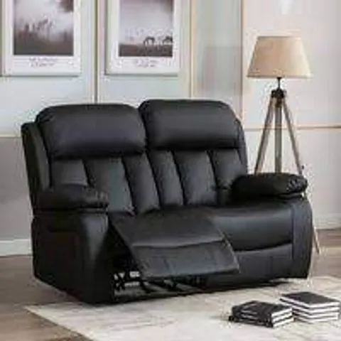 BOXED CHESTER BLACK FAUX LEATHER MANUAL RECLINER 2 SEATER SOFA