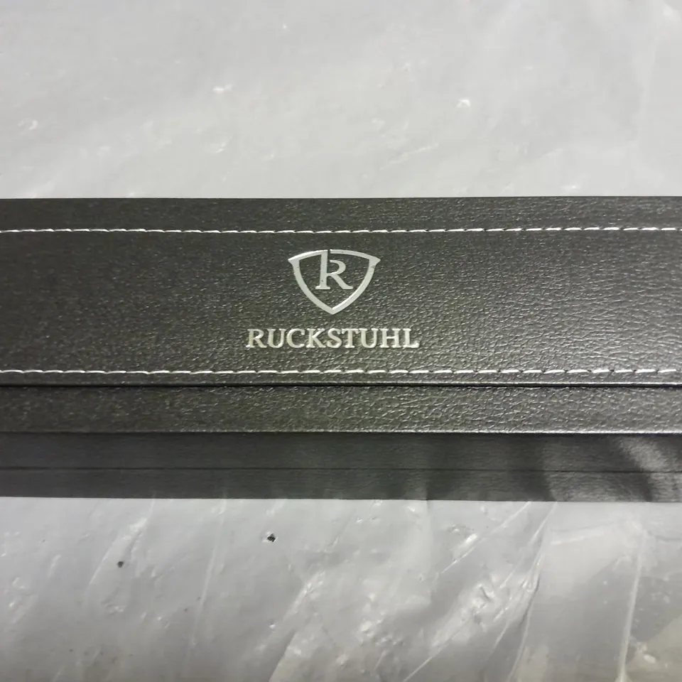 RUCKSTUHL STAINLESS STEEL HAND ASSEMBLED LUXURY PEN WITH BLACK & ROSE GOLD COLOUR CASE