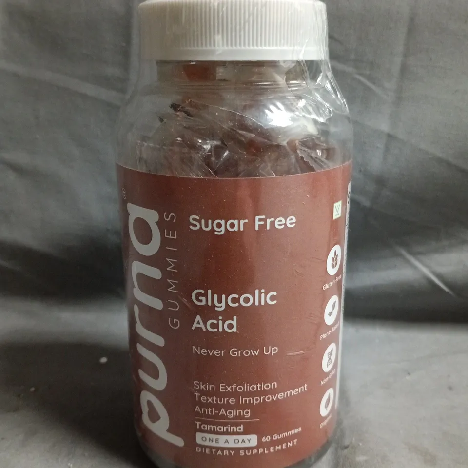 SET OF 2 PURNA GLYCOLIC ACID SUGAR FREE GUMMIES – DIETARY SUPPLEMENT, 60 GUMMIES