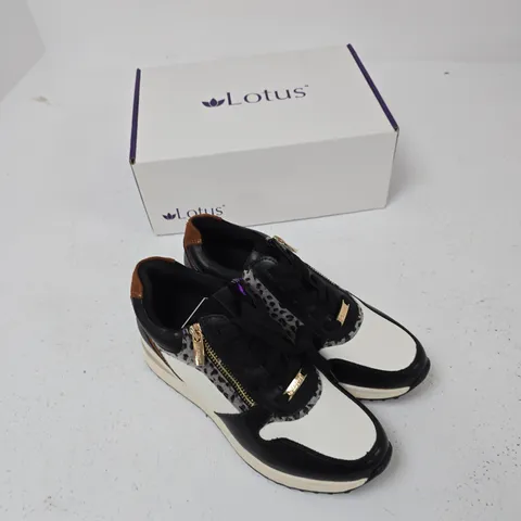 LOTUS WOMEN'S SNEAKERS BLACK/WHITE LEOPARD PRINT WITH GOLD ZIP β EU39 (UK 6.5)