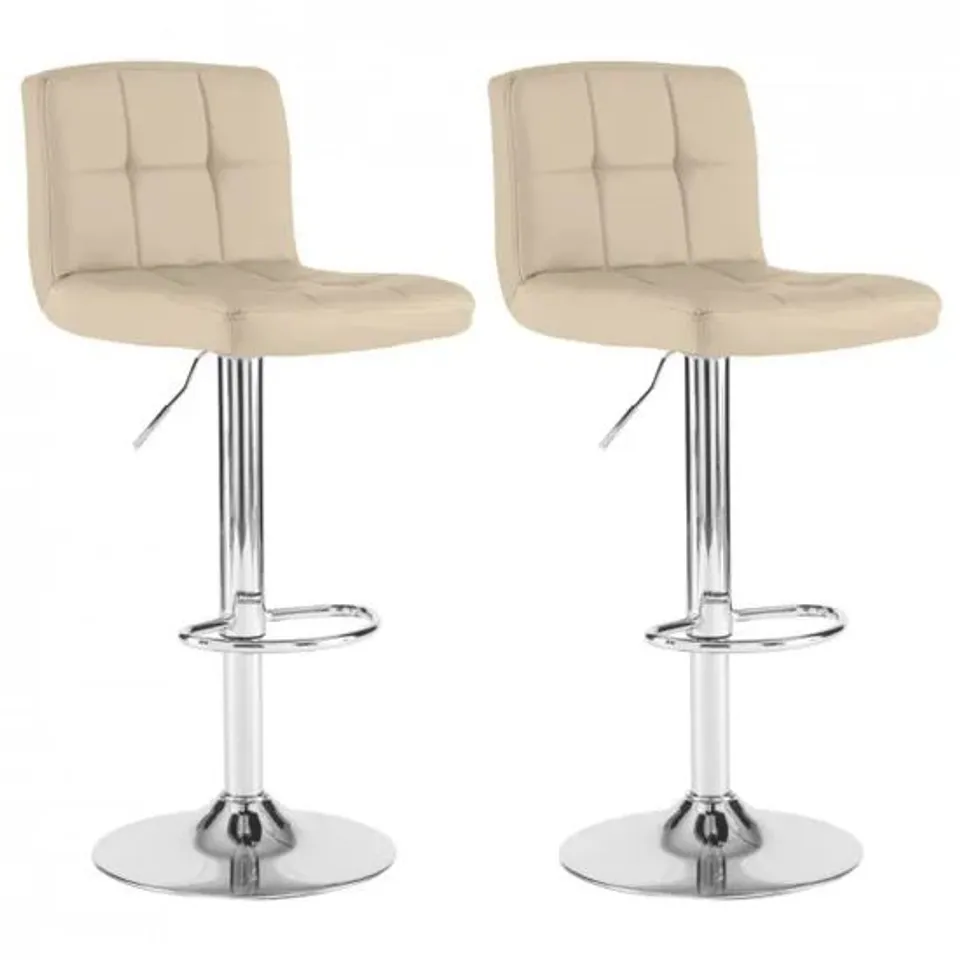 BOXED SET OF 2 NEO CREAM FAUX LEATHER BAR STOOLS WITH POLISHED CHROME LEGS (1 BOX)