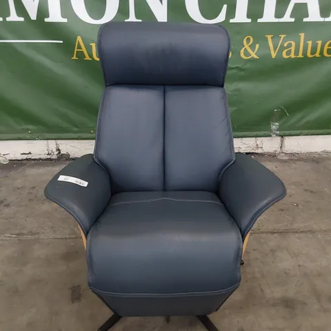 QUALITY BRITISH DESIGNER G PLAN OSLO POWER RECLINING SWIVEL CHAIR CAMBRIDGE NAVY LEATHER
