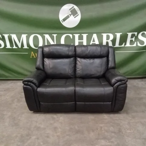 QUALITY DESIGNER 2 SEATER MANUAL RECLINER LEATHER SOFA - BLACK