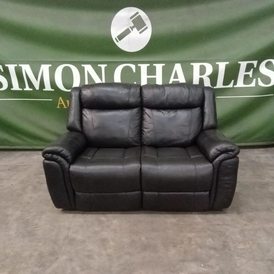 QUALITY DESIGNER 2 SEATER MANUAL RECLINER LEATHER SOFA - BLACK