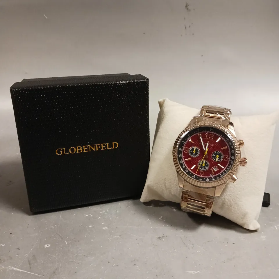GLOBENFELD EXPEDIENT ROSE RED DIAL WATCH 