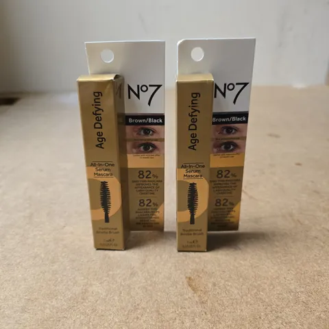 SET OF 2 NO7 BROWN/BLACK AGE DEFYING ALL IN ONE SERUM MASCARA BRISTLE BRUSH 7ML
