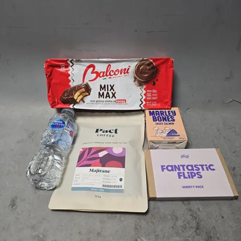 APPROXIMATELY 7 ASSORTED FOOD & DRINK ITEMS TO INCLUDE - NESTLE WATER , AIR UP FANTASTIC FLIPS , PACT COFFEE MAJIRANE ETC