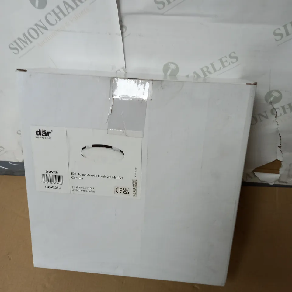 BOXED DAR LIGHTING DOVER E27 ROUND ACRYLIC FLUSH LIGHT IN CHROME