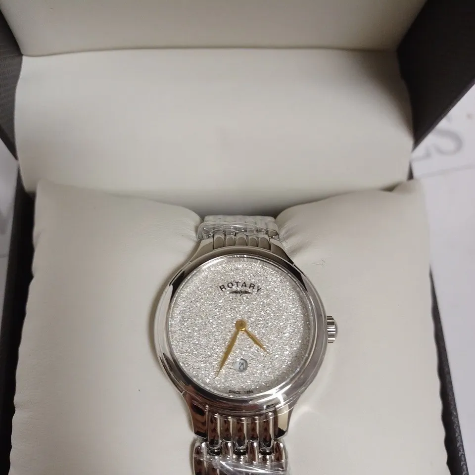 BOXED ROTARY LADIES SPARKLE SILVER WRIST WATCH 