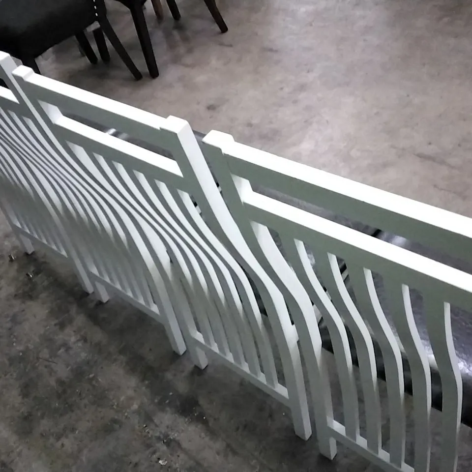 SET OF 4 WHITE WOODEN DINING CHAIRS WITH BLACK LEATHER SEAT