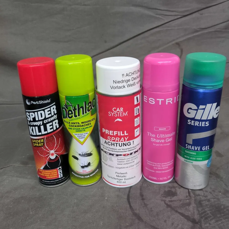 APPROXIMATELY 10 ASSORTED AEROSOLS TO INCLUDE SHAVE GEL, INSECT KILLER, DRY SHAMPOO ETC