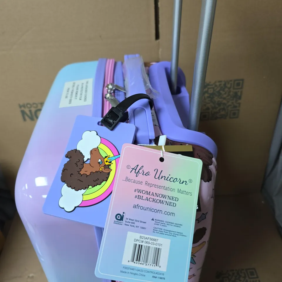 AFRO UNICORN KIDS' ROLLING SUITCASE - UNICORN PRINT, PINK & PURPLE