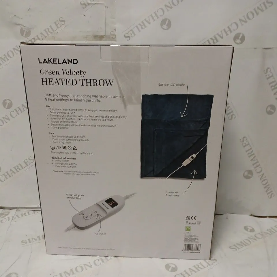 LAKELAND GREEN VELVETY HEATED THROW