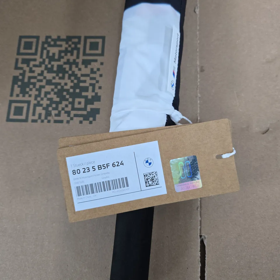 BMW M MOTORSPORT POCKET UMBRELLA – FOLDED, BLACK WITH BLUE TRIM