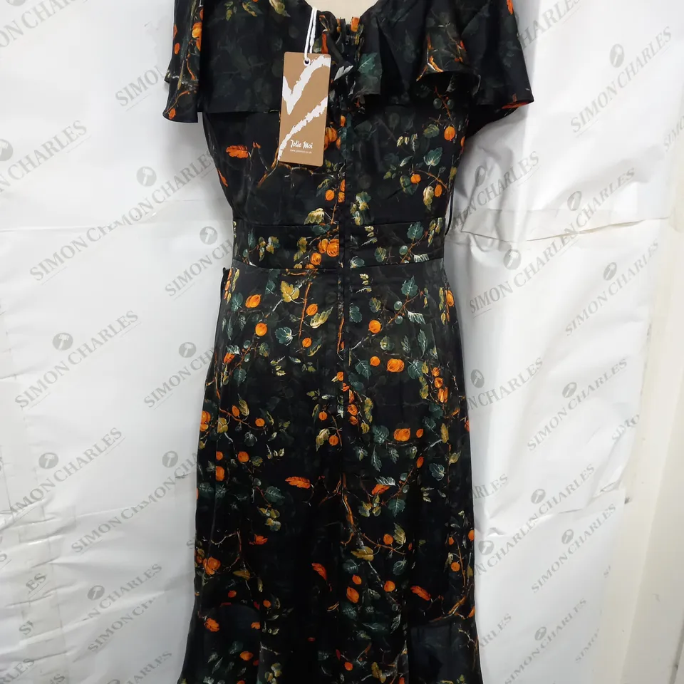 JOLIE MOI JULISSA SATIN FLARE HEM DRESS IN BLACK MUTI SIZE 12