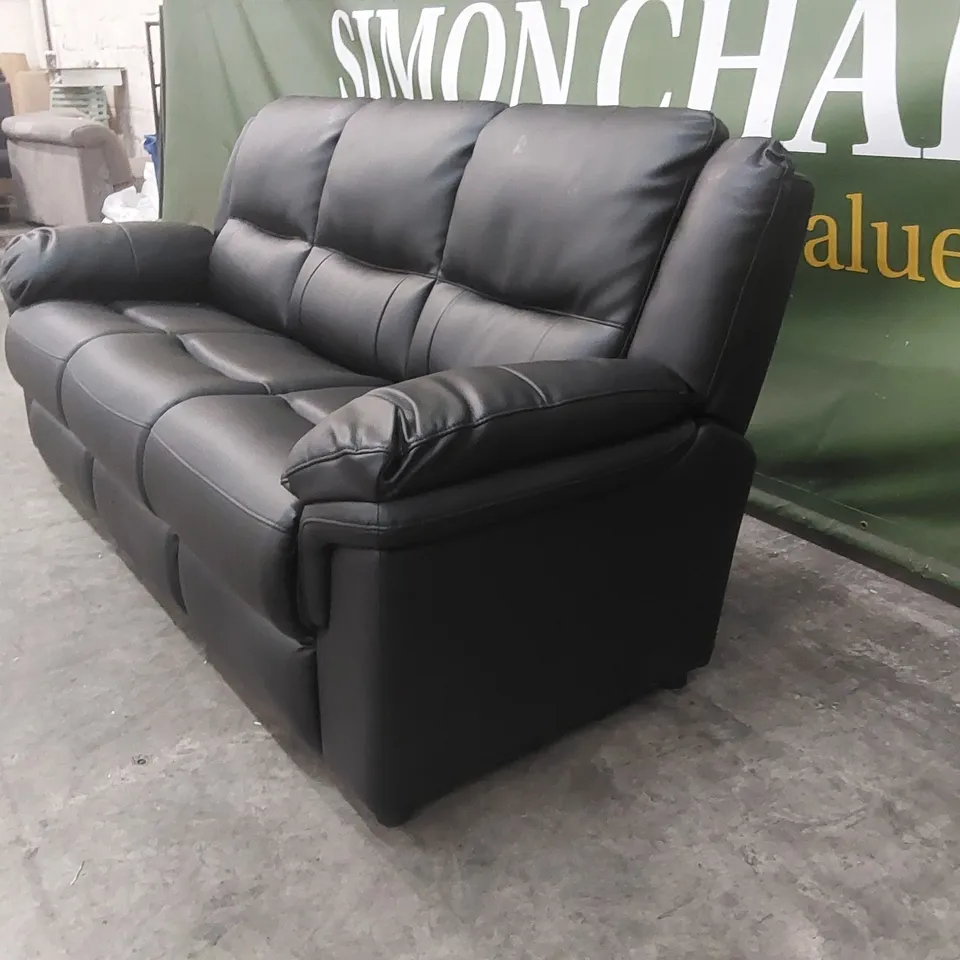 QUALITY DESIGNER BLACK FAUX LEATHER 3 SEATER SOFA 