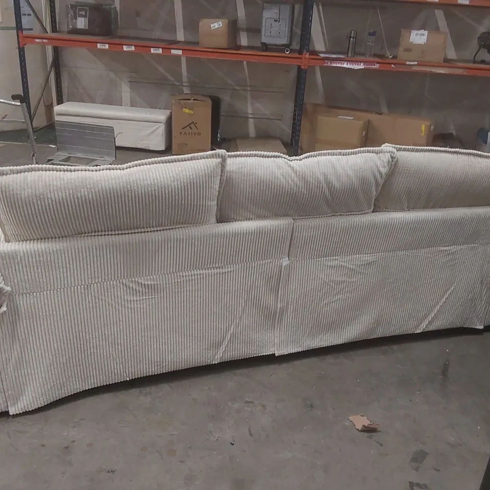QUALITY DESIGNER MODERN OVERSIZE SOFA 265CM CORDUROY SOFA WITH 4 SEATS NO TOOL ASSEMBLY MULTI-LAYERED CUSHION UPHOLSTERY COLOUR: BEIGE