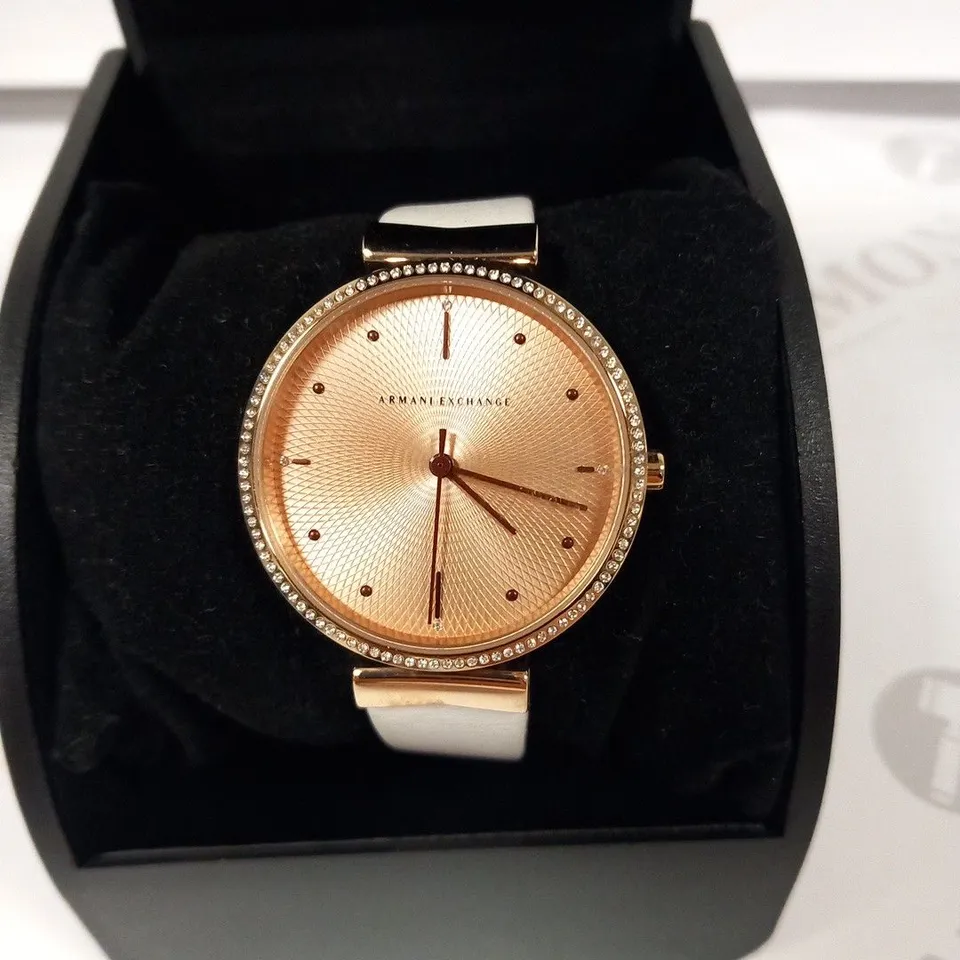 BOXED ARMANI EXCHANGE THREE HAND WHITE WRIST WATCH