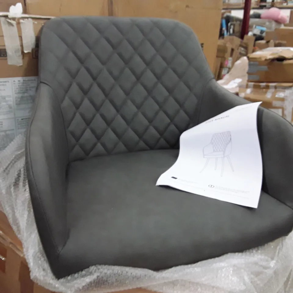 BOXED SET OF 2 UPHOLSTERED FAUX LEATHER DINING CHAIRS - GREY (1 BOX)