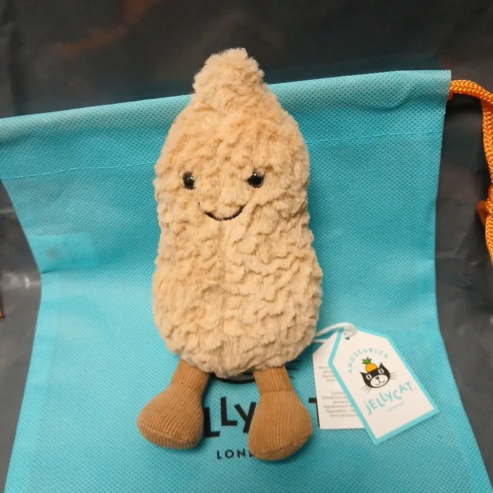JELLYCAT AMUSEABLES PEANUT PLUSH TOY – BEIGE WITH BROWN FEET, TAG ATTACHED