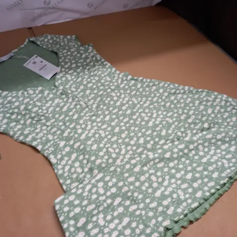 BERSHKA GREEN FLORAL VNECK DRESS - L