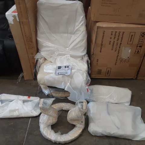 DESIGNER FAUX LEATHER CHAIR WITH FOOT REST IN CREAM // ASSEMBLY REQUIRED 