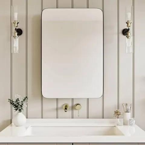 BOXED ELRETA 15.4'' W 23.6'' H FRAMELESS MEDICINE CABINET MIRROR 4 FIXED - FINISH SILVER WHITE