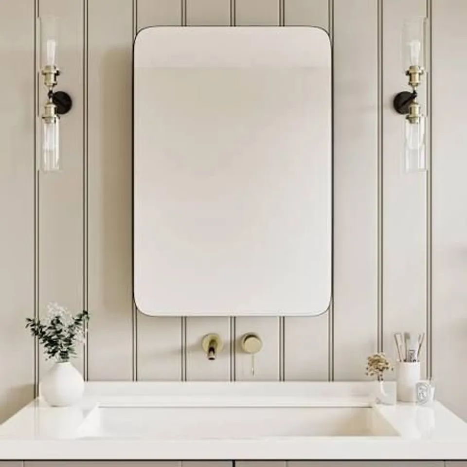 BOXED ELRETA 15.4'' W 23.6'' H FRAMELESS MEDICINE CABINET MIRROR 4 FIXED - FINISH SILVER WHITE