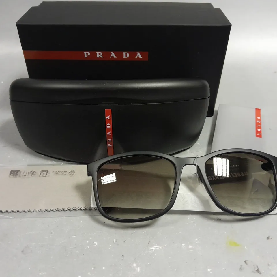 PRADA LINEA ROSSA BLACK FRAMED GLASSES IN CASE