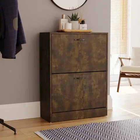 BOXED VIDA 2 DRAWER SHOE CABINET - DARK WOOD (1 BOX)
