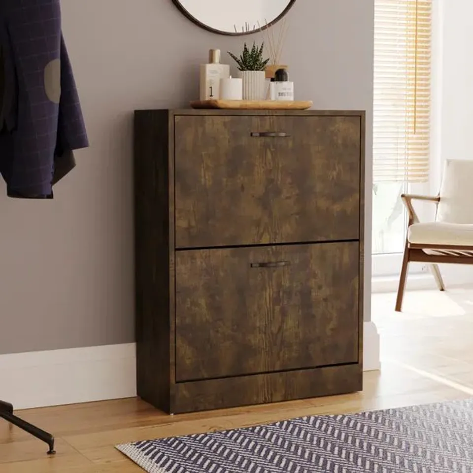 BOXED VIDA 2 DRAWER SHOE CABINET - DARK WOOD (1 BOX)
