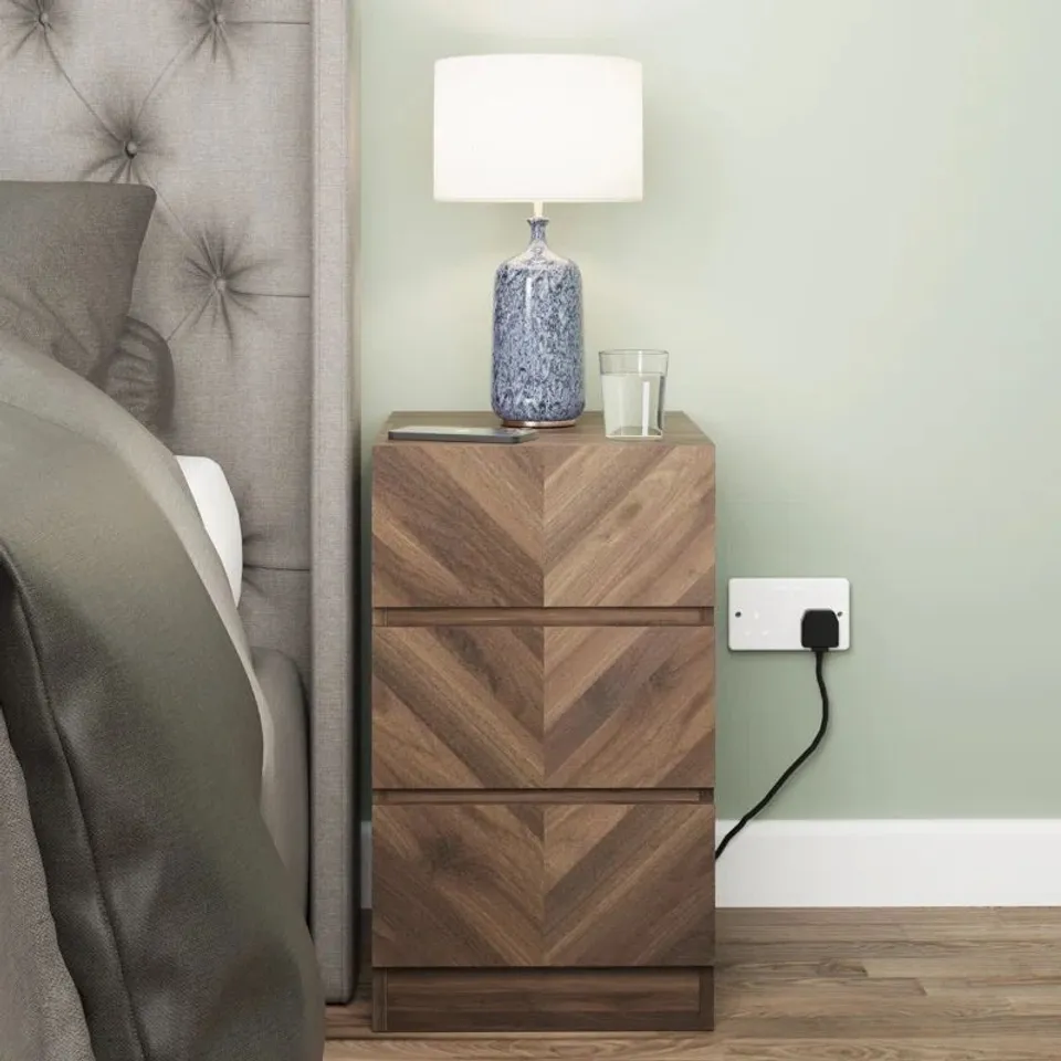 BOXED KASCHA 3 DRAWER BEDSIDE  TABLE 