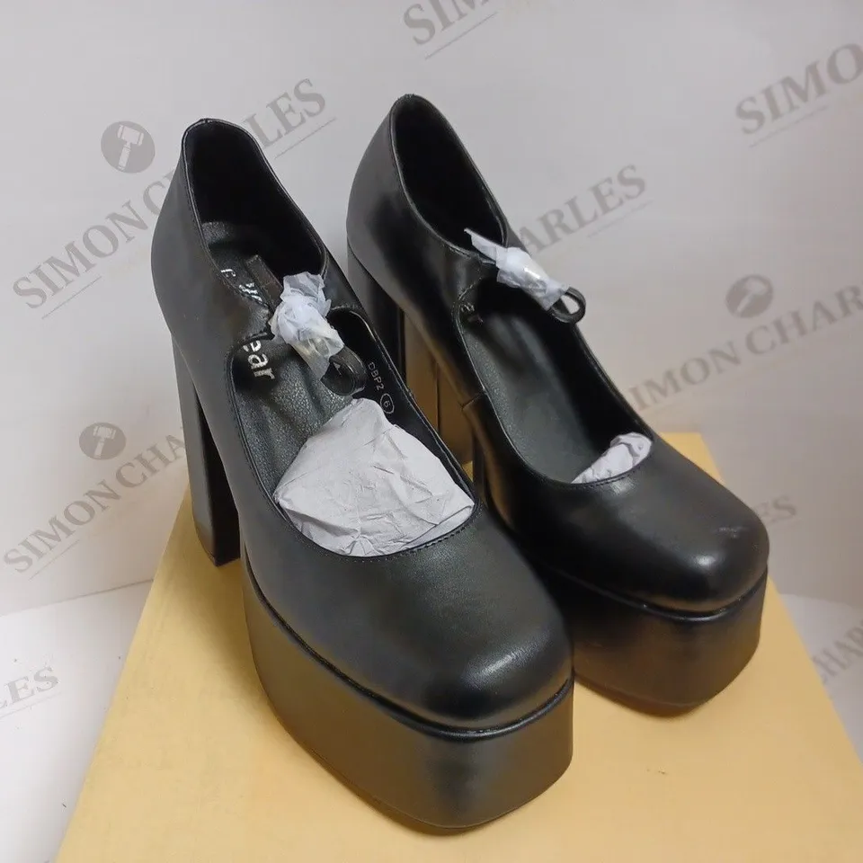 KOI VEGAN DARKBLOOM BLACK PLATFORM HEELS - SIZE 6