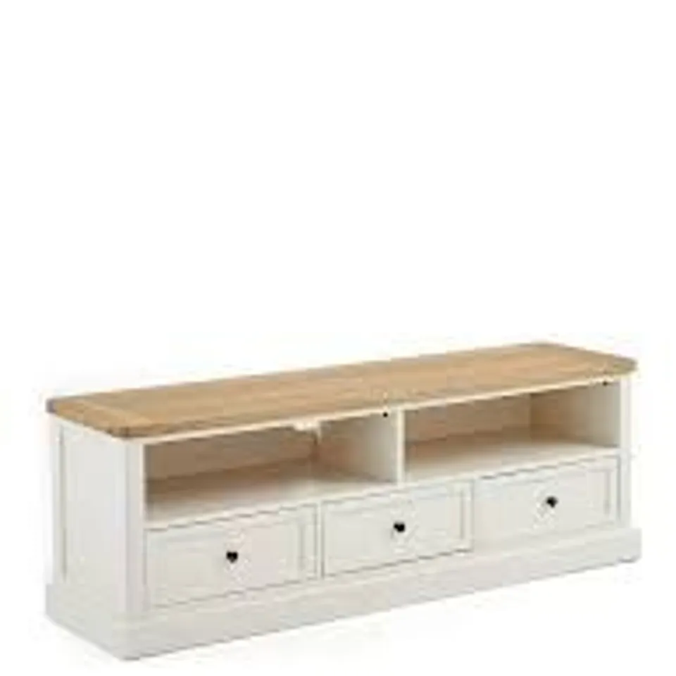 BOXED CHARLTON TV UNIT FITS UP TO 65" TV IN IVORY/OAK (1 BOX) RRP £299