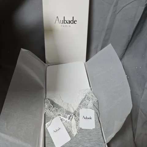 BOX OF APPROXIMATELY 25 ASSORTED ITEMS INCLUDING AUBADE PARIS TOP , ROSA FAIA POWDER ROSE SHIRT , GOSSARD BRA AND BOITE A DESIR AUBABE BRA