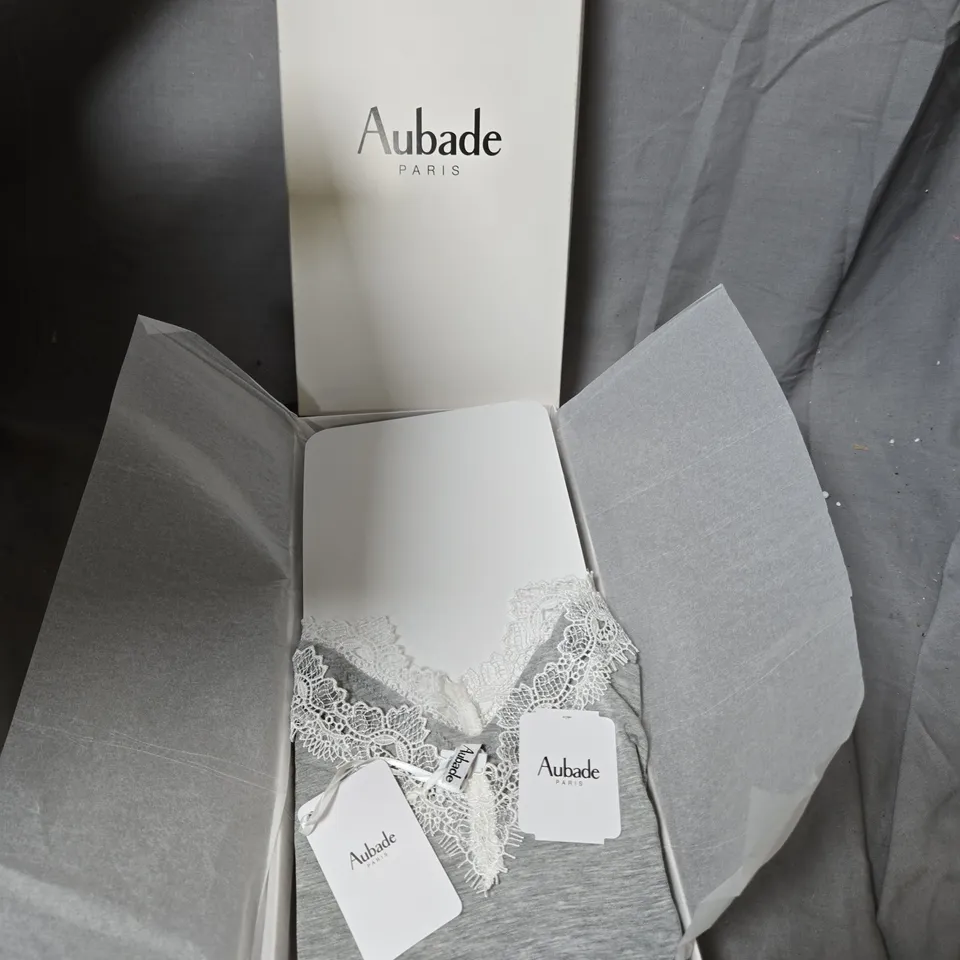 BOX OF APPROXIMATELY 25 ASSORTED ITEMS INCLUDING AUBADE PARIS TOP , ROSA FAIA POWDER ROSE SHIRT , GOSSARD BRA AND BOITE A DESIR AUBABE BRA