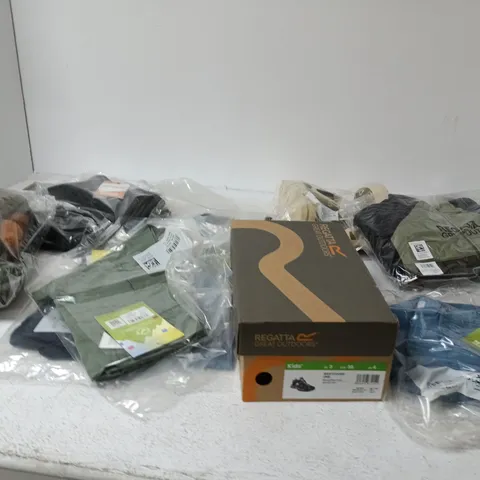 BOX OF APPROXIMATELY 11 BRAND NEW ASSORTED REGATTA CHILDRENS CLOTHING AND SHOE ITEMS INCLUDING WESTSHORE SHOES AND SORCER SHORTS