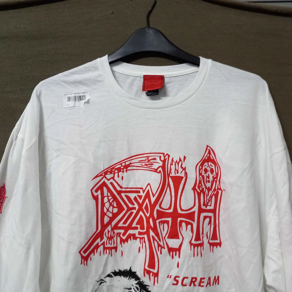 ULTRAKULT DEATH, SCREAM BLOODY GORE LONG SLEEVE T-SHIRT IN WHITE - XXL
