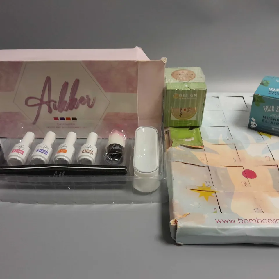 LOT OF 5 ASSORTED ITEMS TO INCLUDE DIP POWDER SET, STYLING POWDER AND GOLD STICKERS